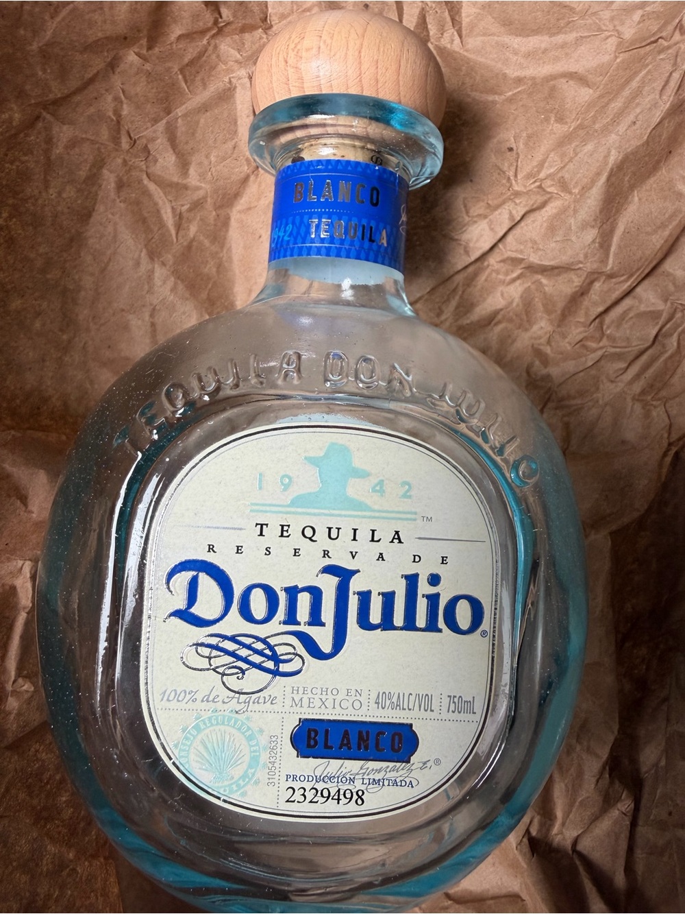 Blanco Tequila Bottle - Clear/Blue